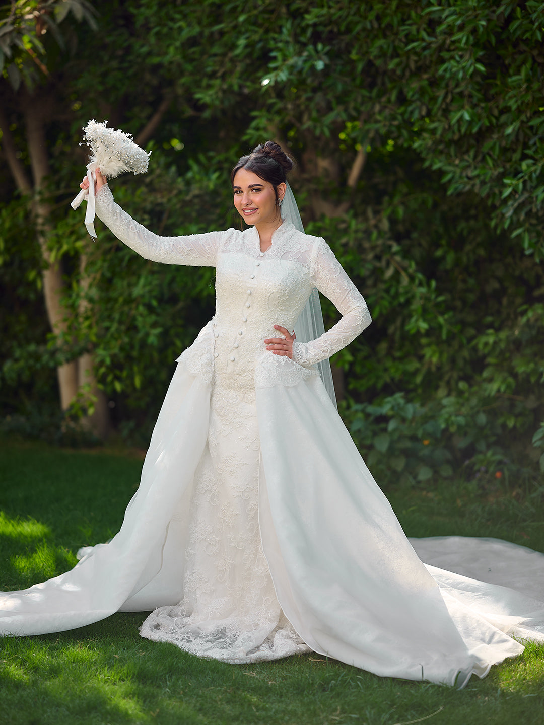 Embroidered Button Bridal Dress