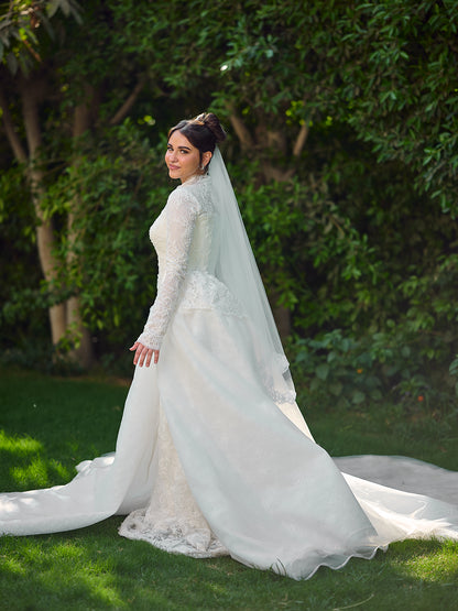 Embroidered Button Bridal Dress