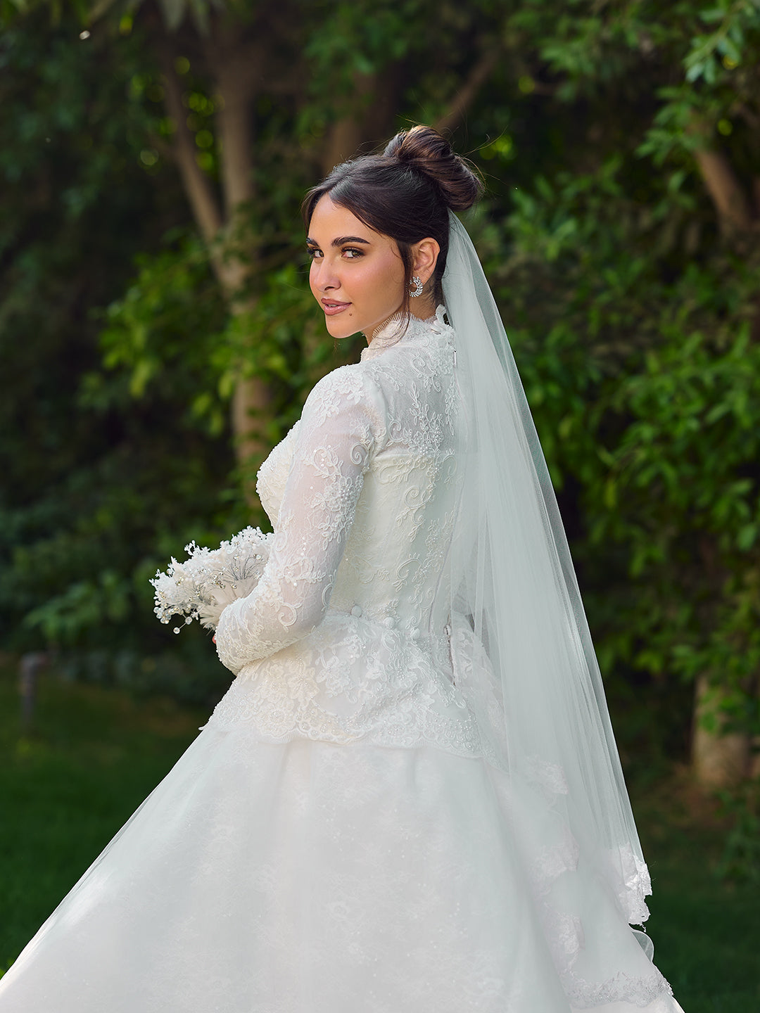 Embroidered Button Bridal Dress