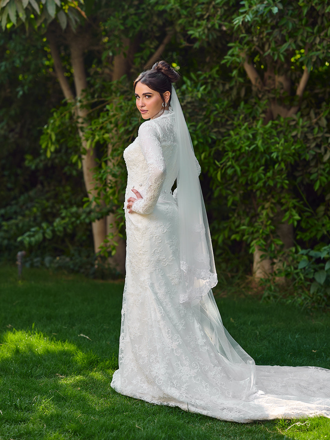 Embroidered Button Bridal Dress