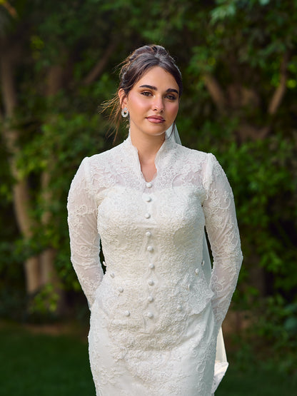 Embroidered Button Bridal Dress