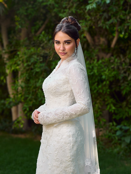 Embroidered Button Bridal Dress