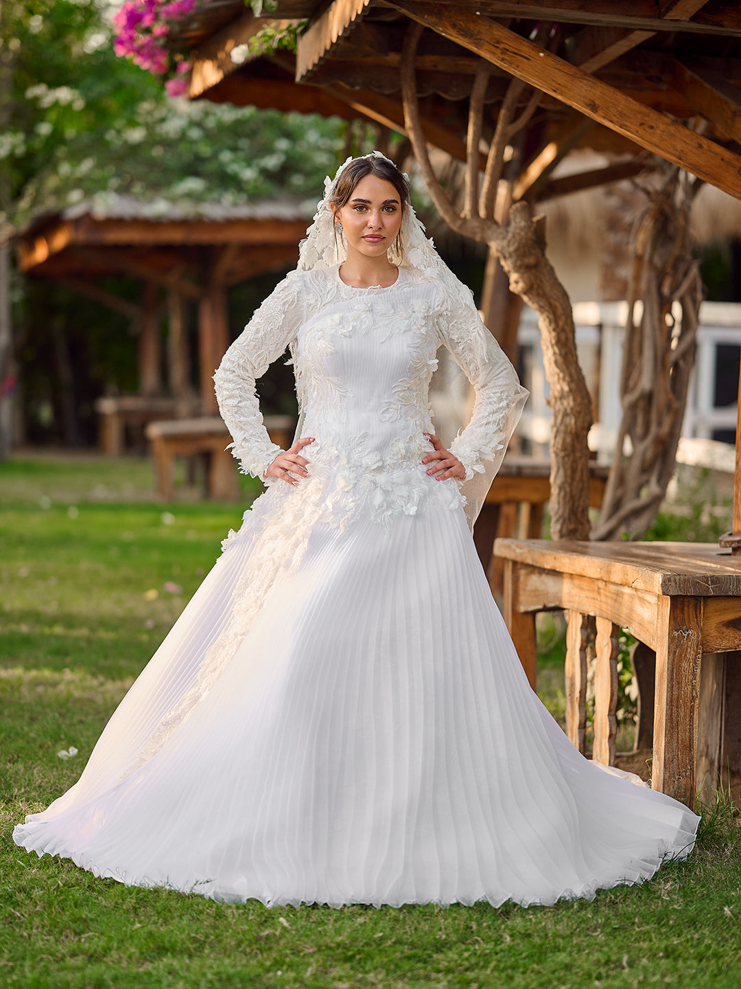 Flowing Pleated Bridal Dress