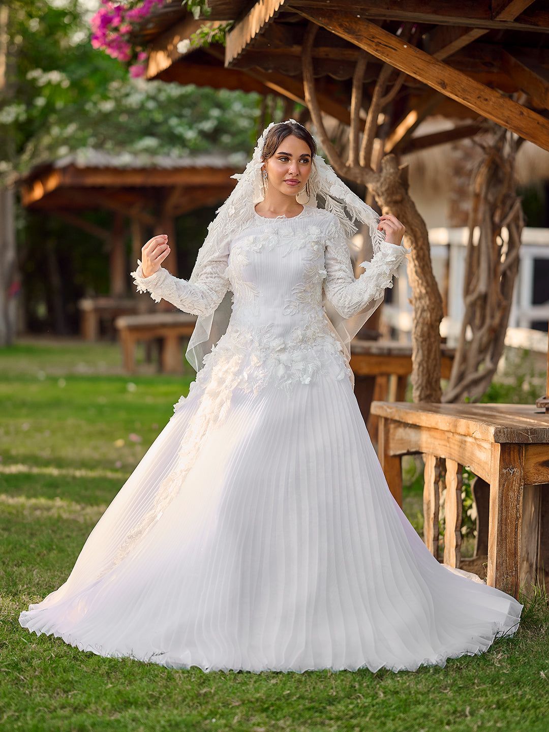 Flowing Pleated Bridal Dress