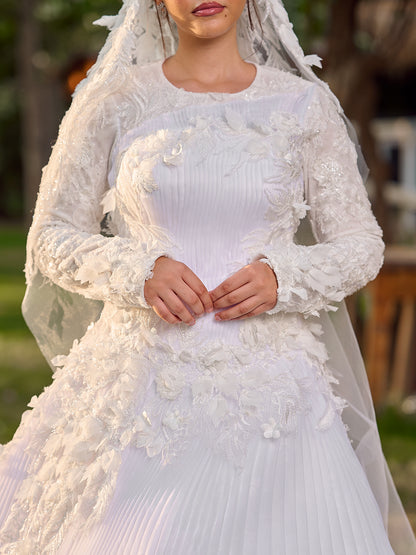 Flowing Pleated Bridal Dress