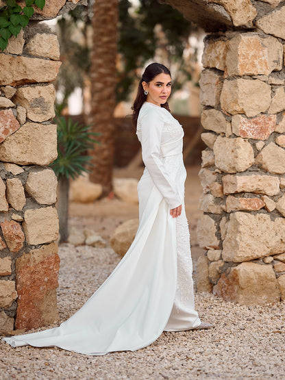 Embroidered Sleek Cape Bridal Dress