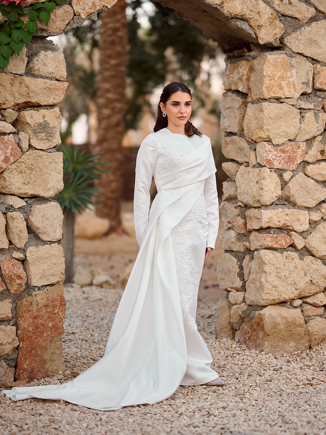 Embroidered Sleek Cape Bridal Dress