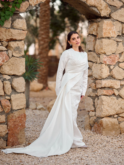 Embroidered Sleek Cape Bridal Dress