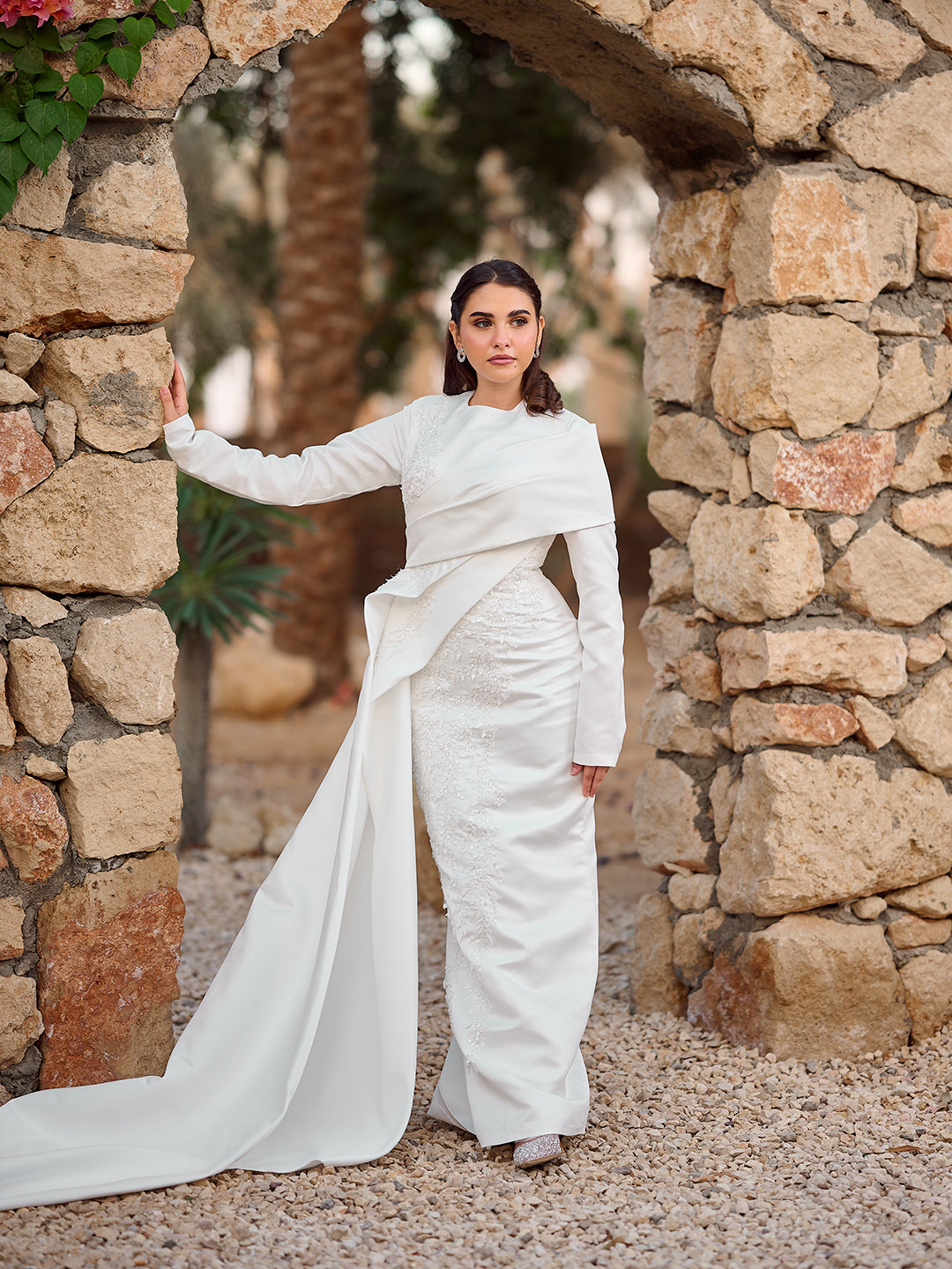 Embroidered Sleek Cape Bridal Dress