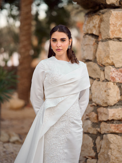 Embroidered Sleek Cape Bridal Dress
