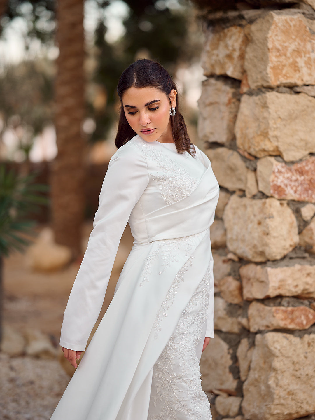 Embroidered Sleek Cape Bridal Dress