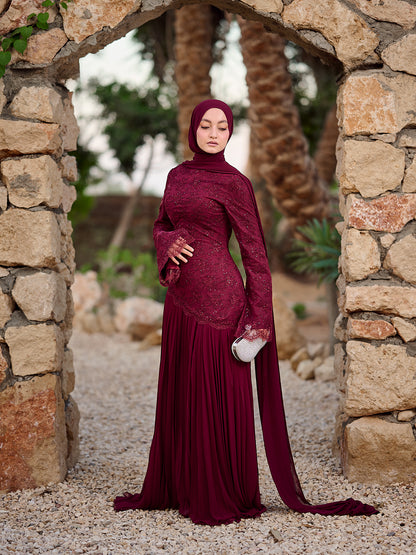 Side-Swept Elegance dress in burgundy