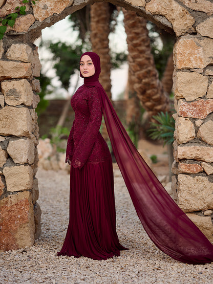 Side-Swept Elegance dress in burgundy