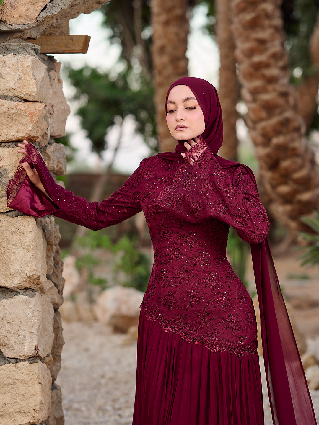 Side-Swept Elegance dress in burgundy