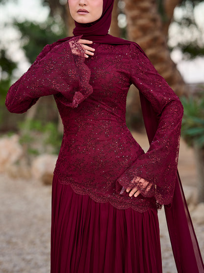 Side-Swept Elegance dress in burgundy