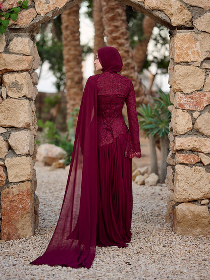 Side-Swept Elegance dress in burgundy