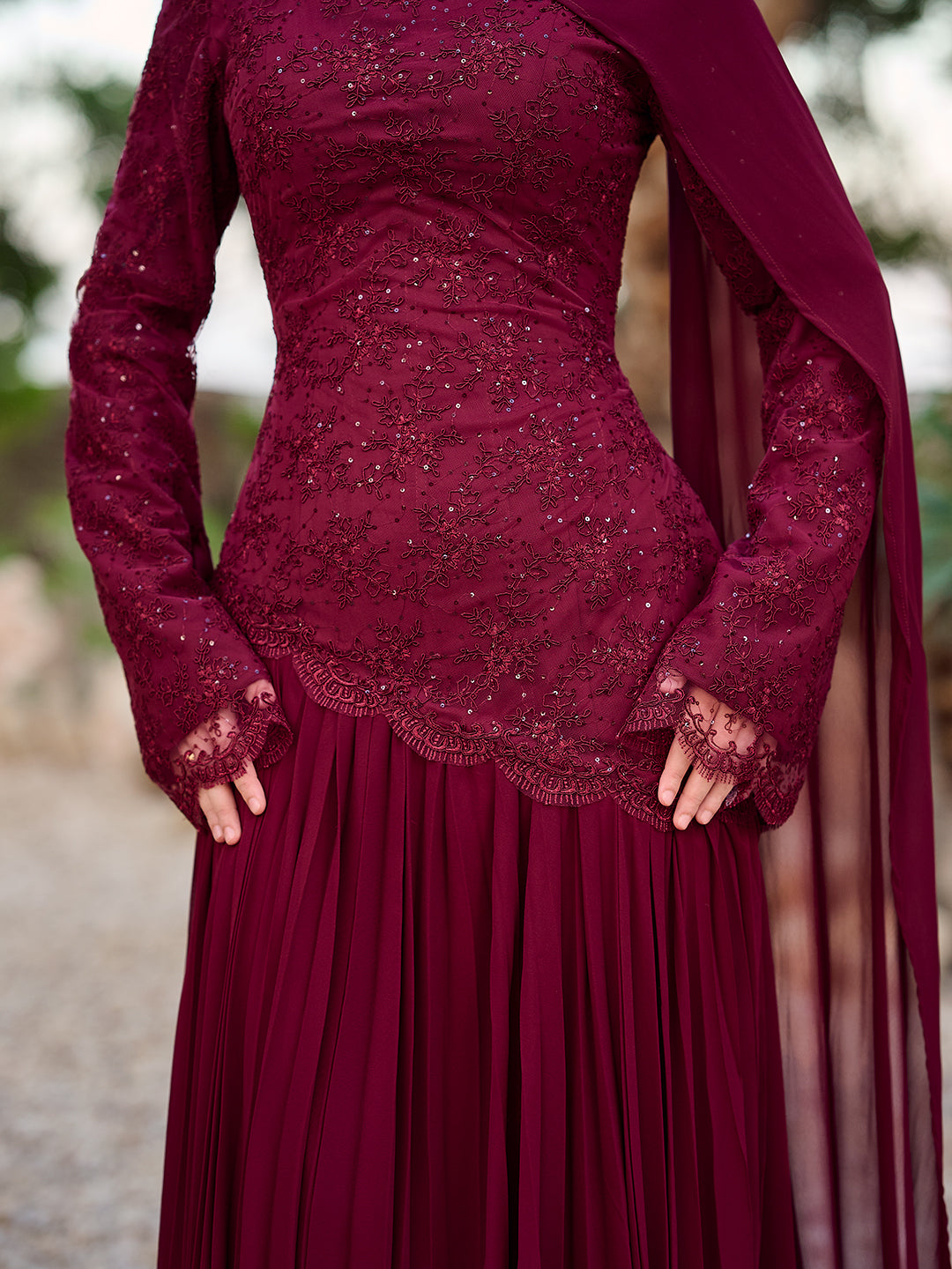 Side-Swept Elegance dress in burgundy