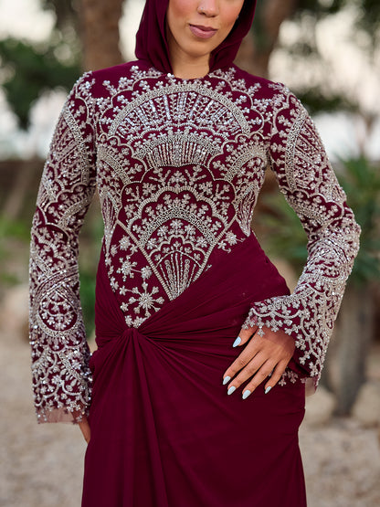 Celeste  sparkle dress in burgundy