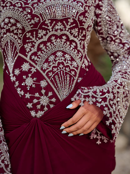 Celeste  sparkle dress in burgundy