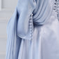 Asymmetric Grace Shoulder Drape Dress in Baby Blue