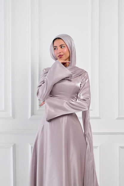 Asymmetric Grace Shoulder Drape Dress in Lilac