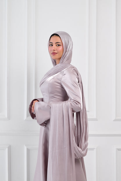 Asymmetric Grace Shoulder Drape Dress in Lilac