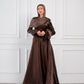 Asymmetric Grace Shoulder Drape Dress in Brown