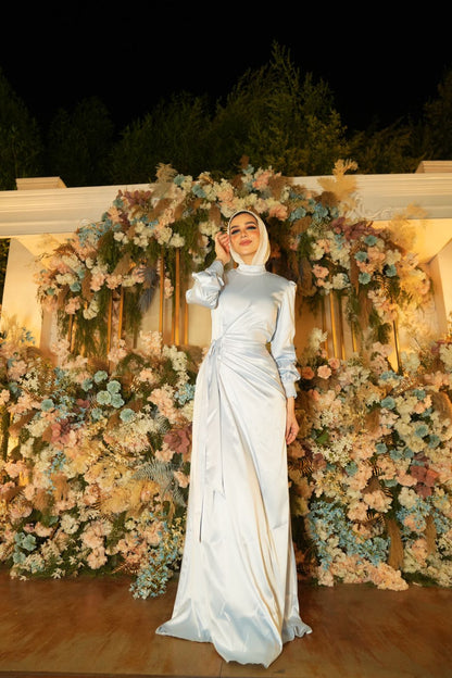 Baby-blue Fitted Satin Soiree Dress