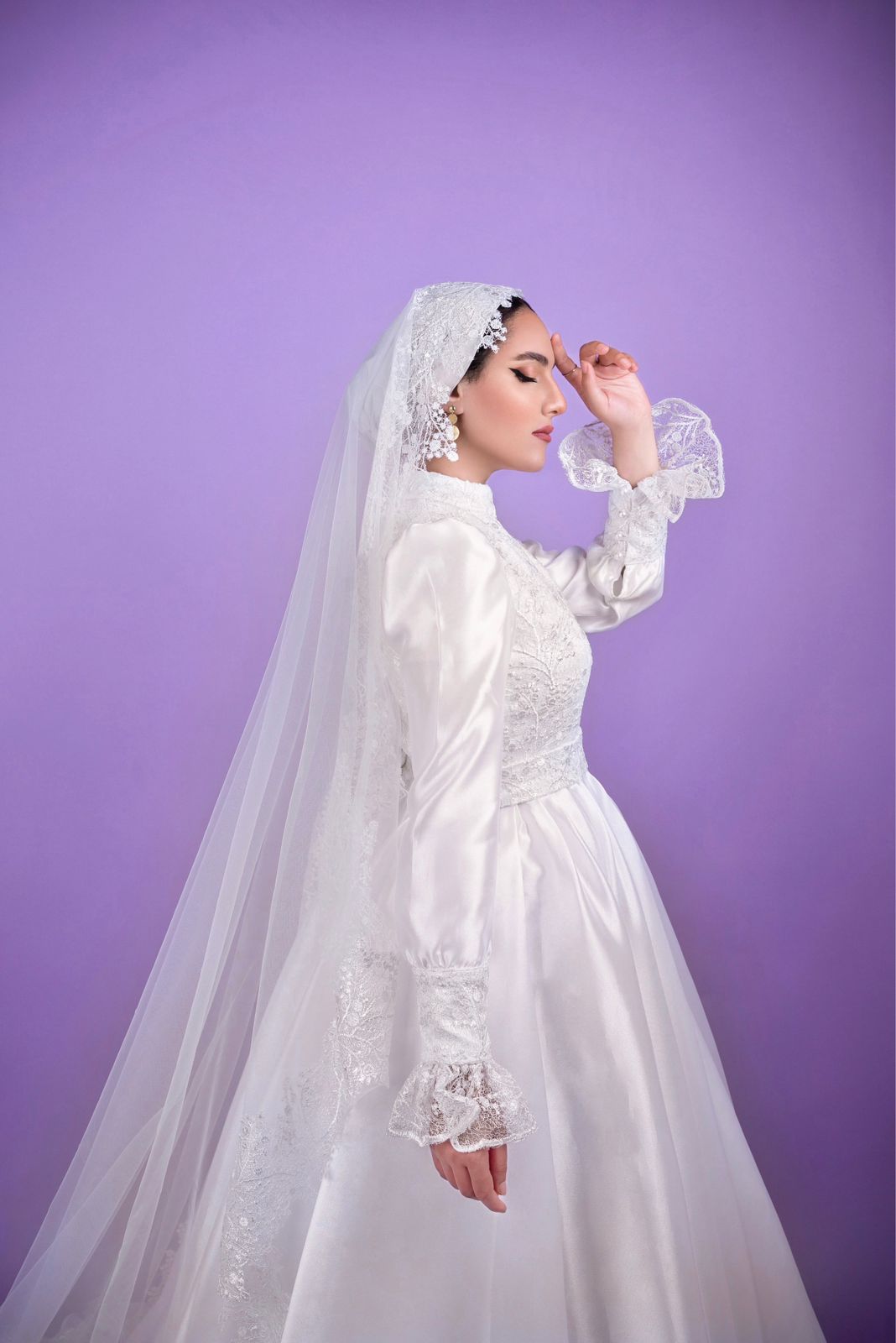 Vintage Embroidered Bridal Dress with Bridal Veil