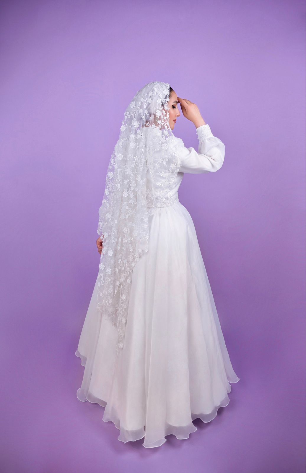 Floral Embroidered Bridal Dress with Bridal Veil