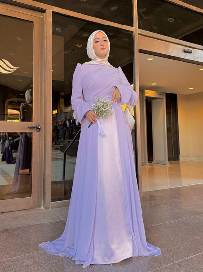Lilac Soiree Chiffon Satin Dress