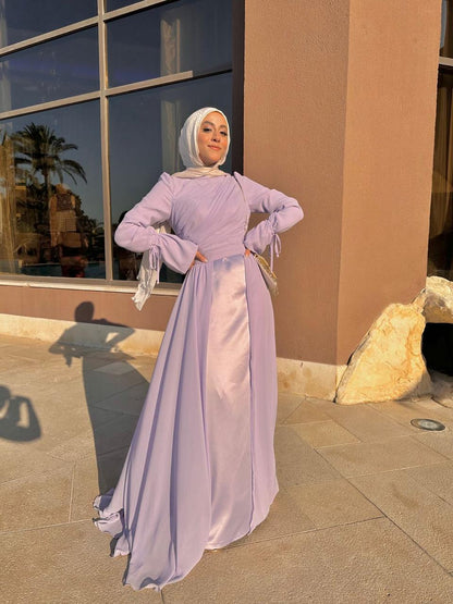 Lilac Soiree Chiffon Satin Dress