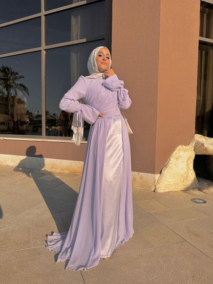 Lilac Soiree Chiffon Satin Dress