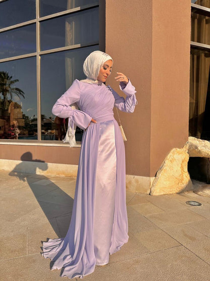 Lilac Soiree Chiffon Satin Dress