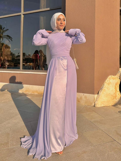 Lilac Soiree Chiffon Satin Dress
