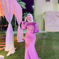 Pink Fitted Satin Soiree Dress