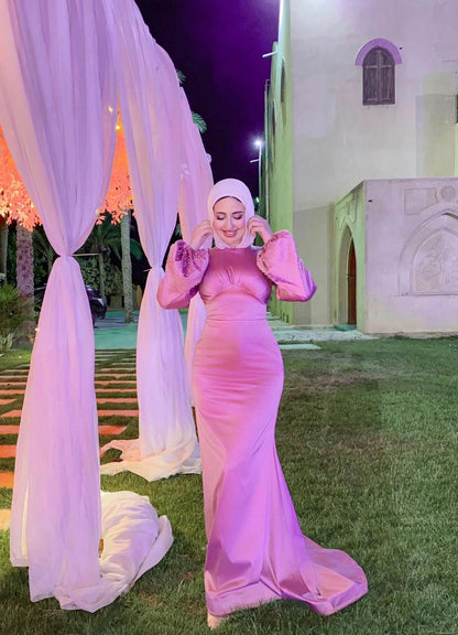 Pink Fitted Satin Soiree Dress