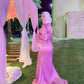 Pink Fitted Satin Soiree Dress