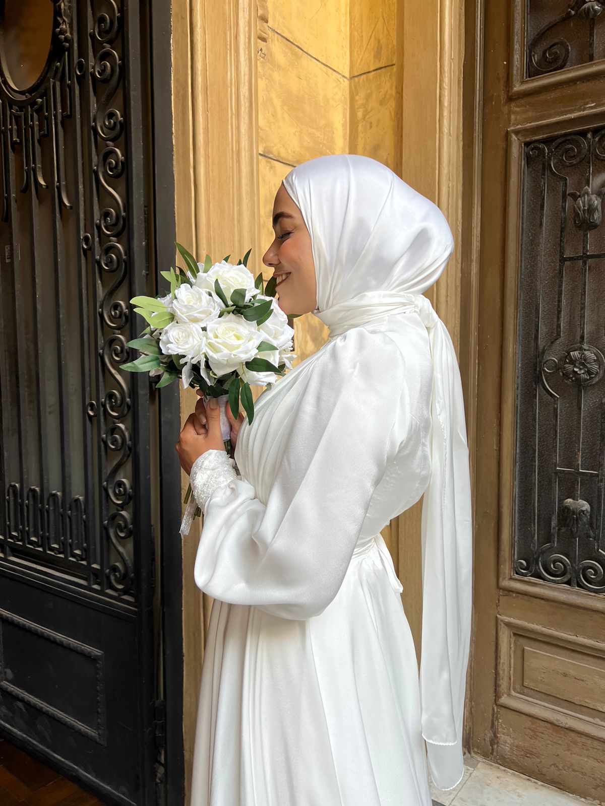 Off-white Satin Embroidered Bridal Dress