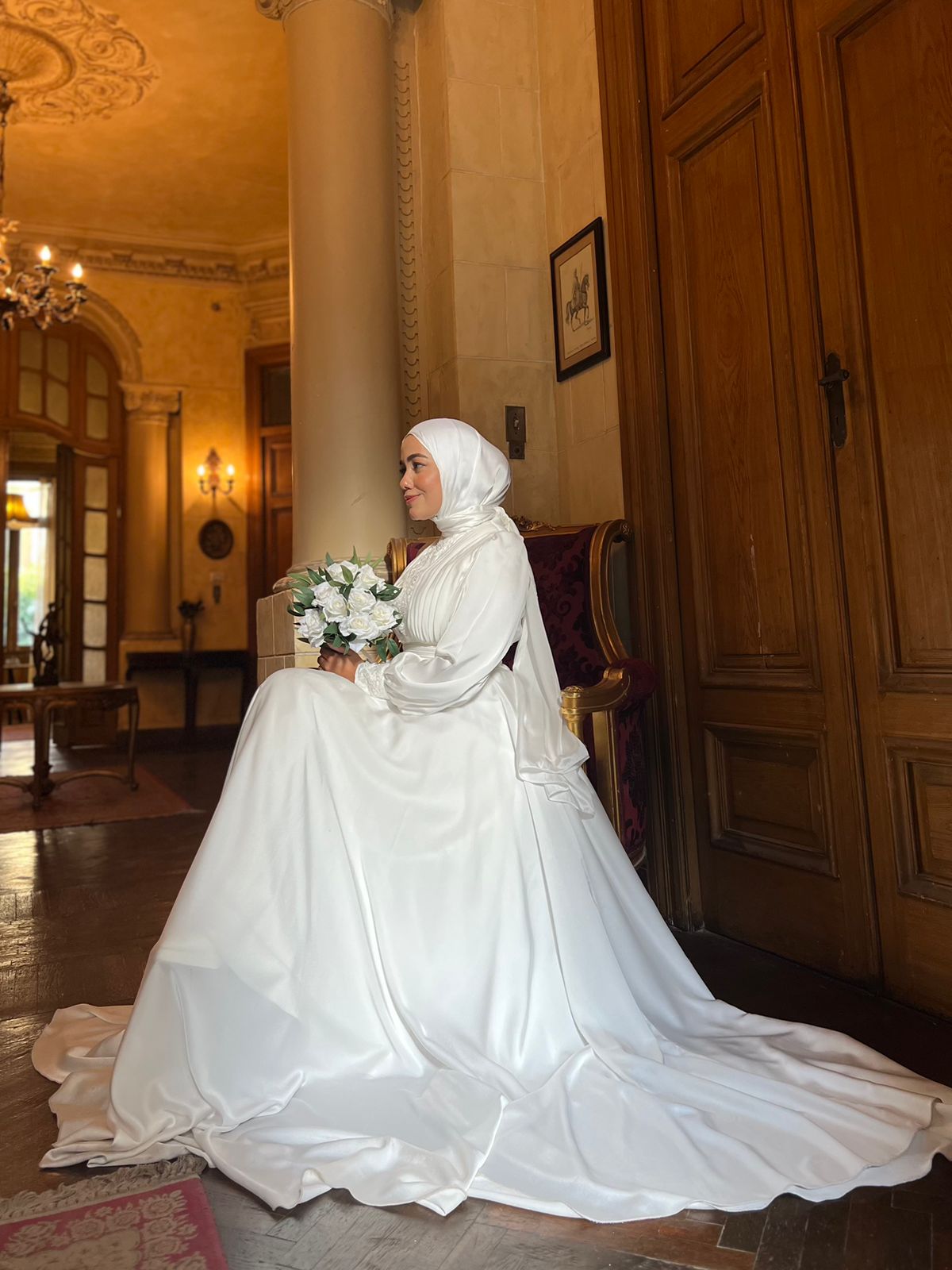 Off-white Satin Embroidered Bridal Dress