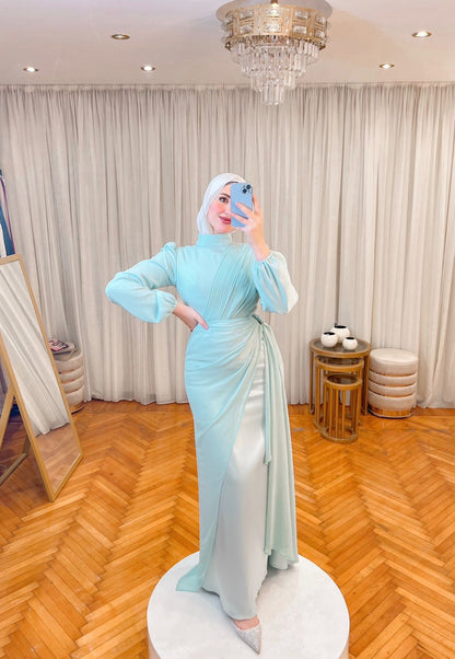 Mint Chiffon Satin Soiree Dress