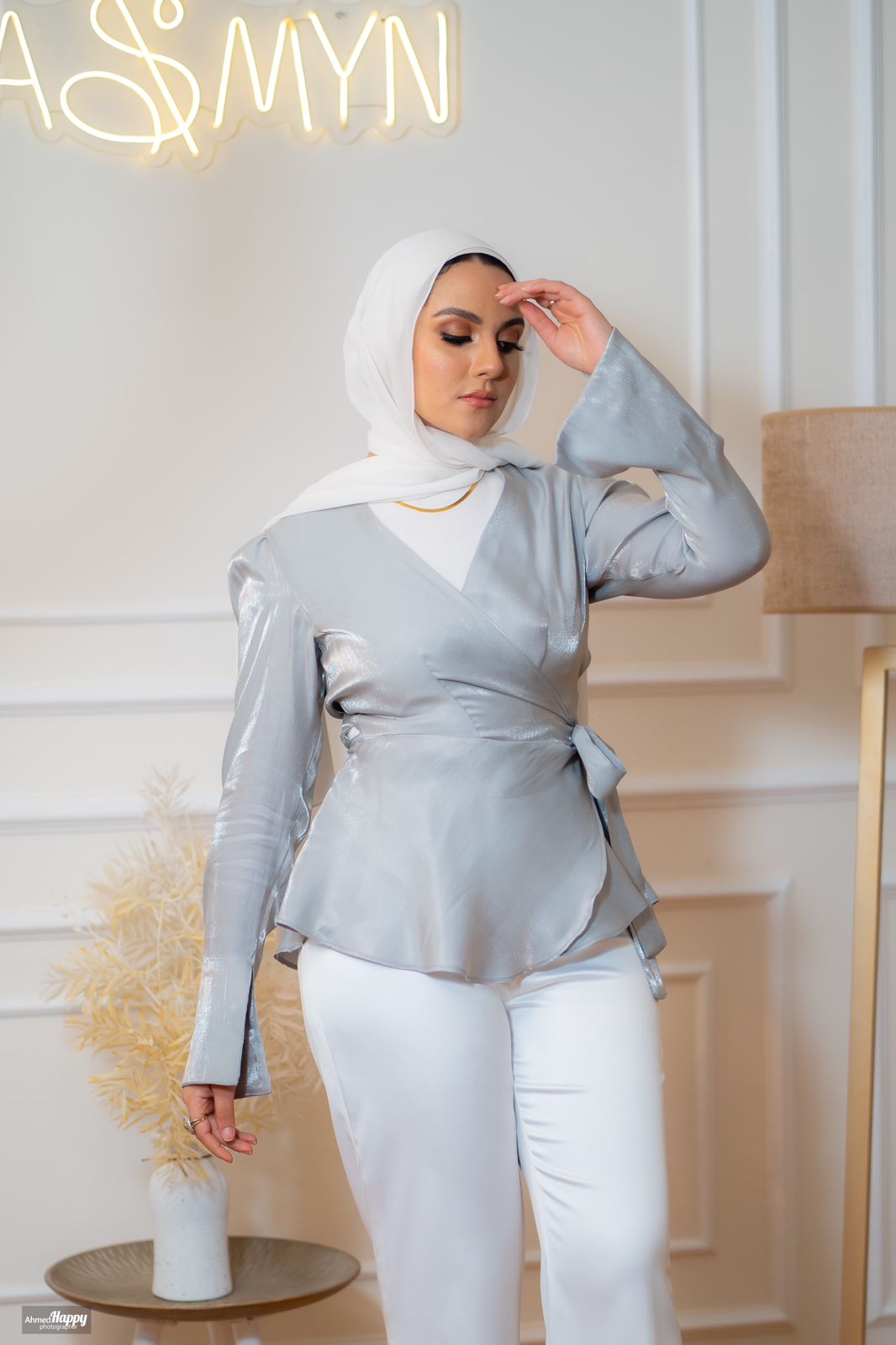 Gray Wrap Satin Blouse