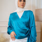 Turquoise Wrap Satin Blouse