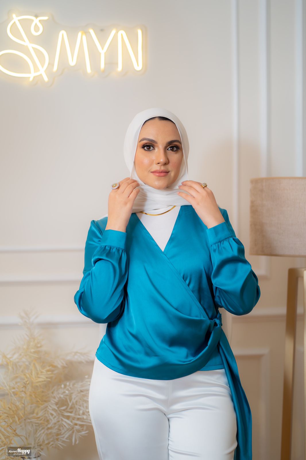 Turquoise Wrap Satin Blouse