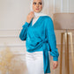 Turquoise Wrap Satin Blouse