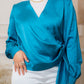 Turquoise Wrap Satin Blouse