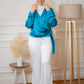 Turquoise Wrap Satin Blouse