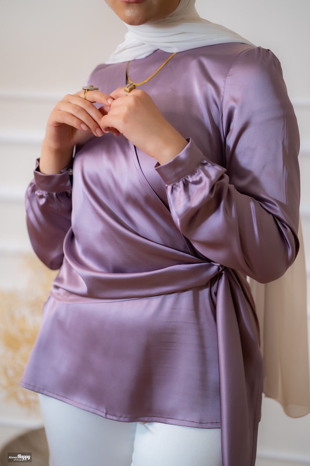 Purple Side-knotted Satin Blouse