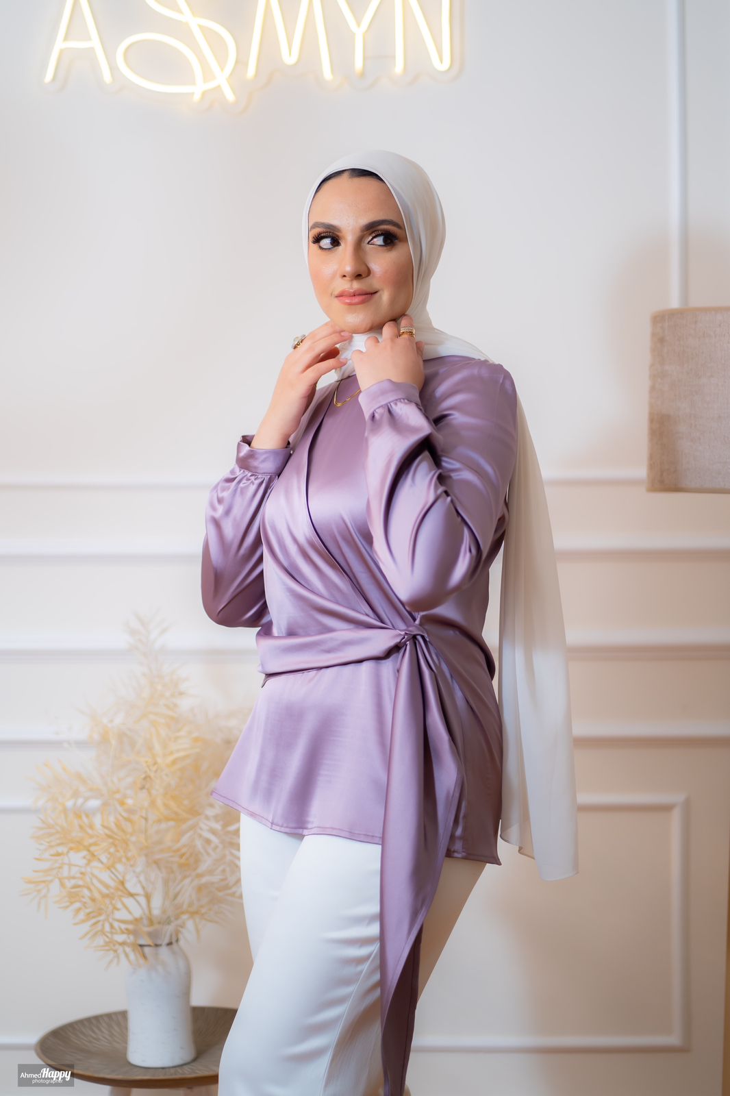 Purple Side-knotted Satin Blouse