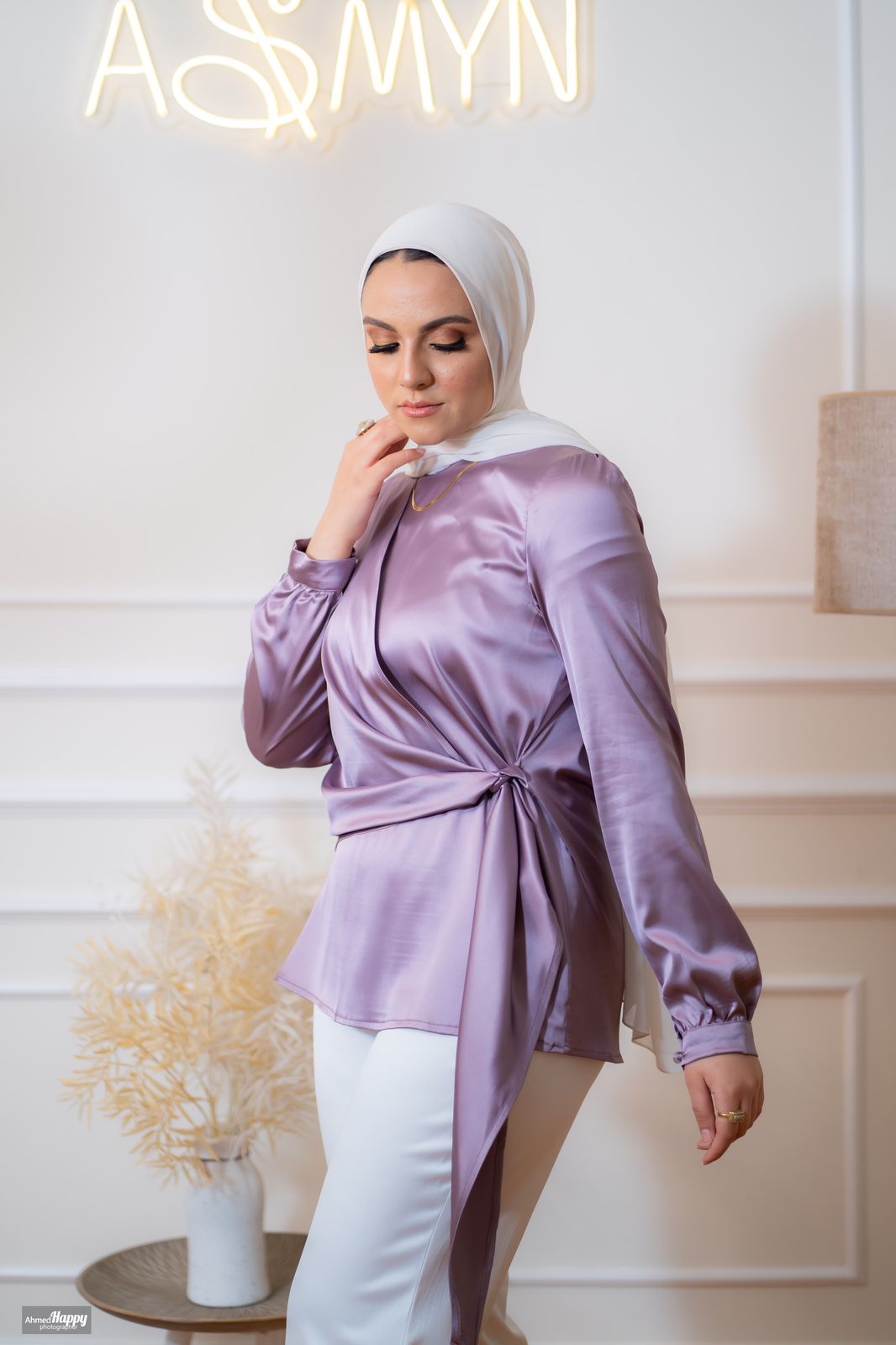 Purple Side-knotted Satin Blouse